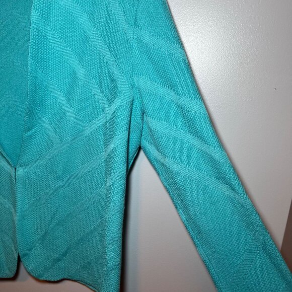 Ming Wang Aqua Teal Green Open Front Knit Cardigan Sweater Jacket PXL - Picture 7 of 14
